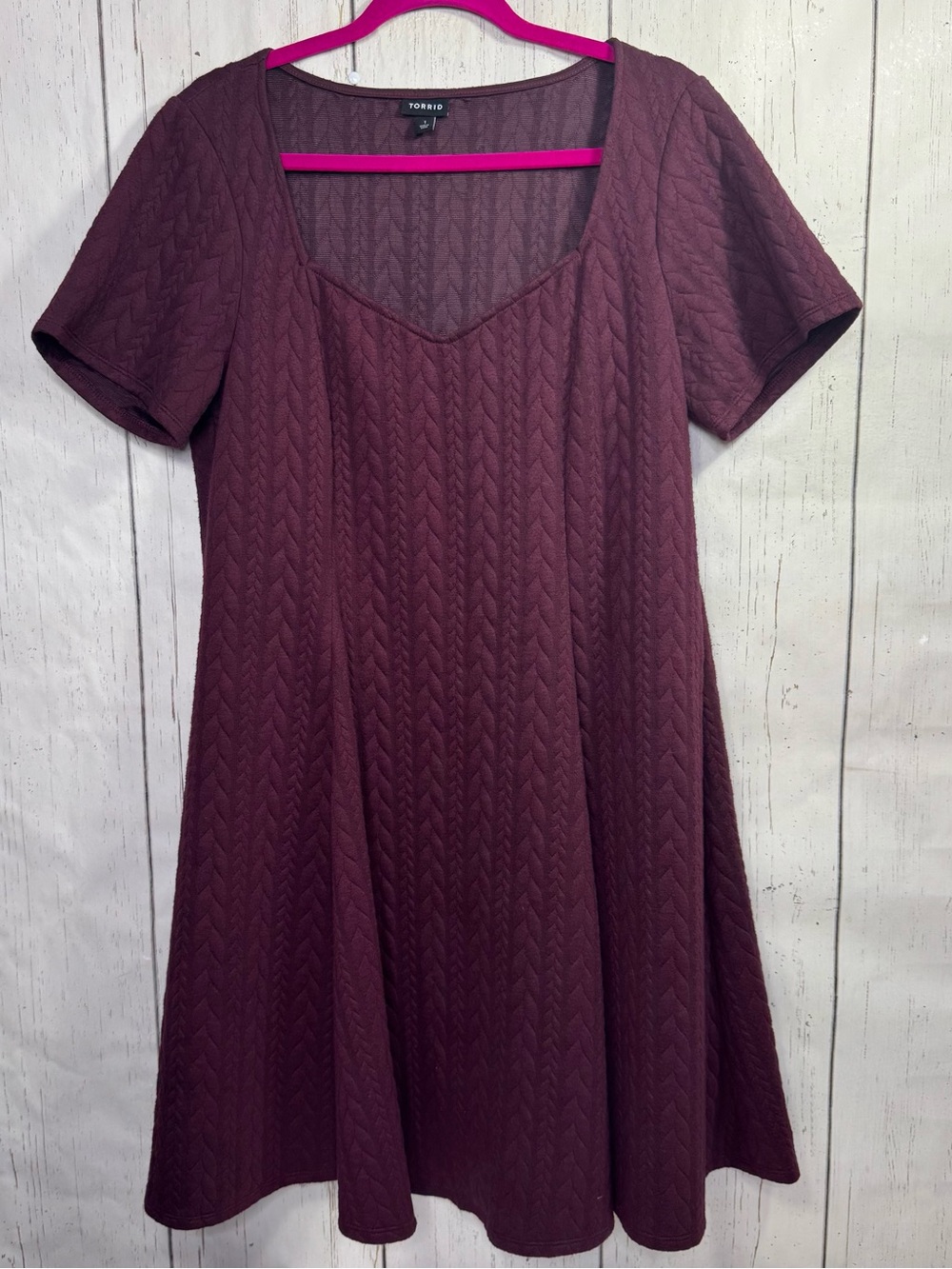 Torrid Burgundy Cable Knit Fit & Flare Dress Size 1X Stretch Coquette Feminine